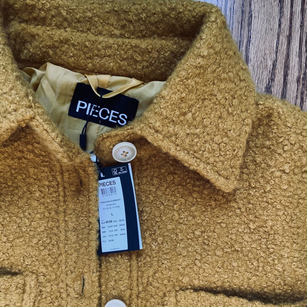 Pieces Faux Fur Mustard Shirt Jacket